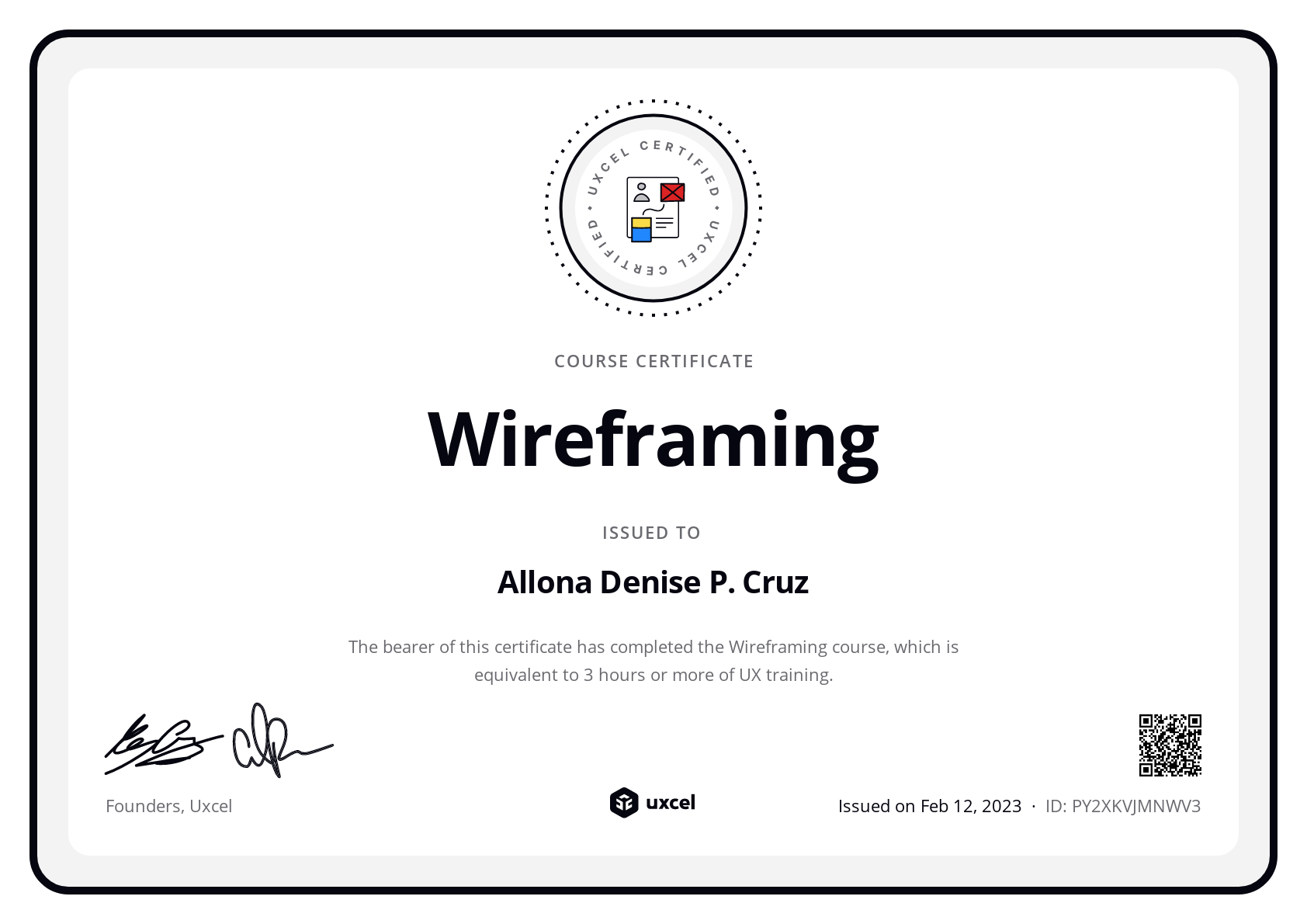 Allona Denise P. Cruz's certificate